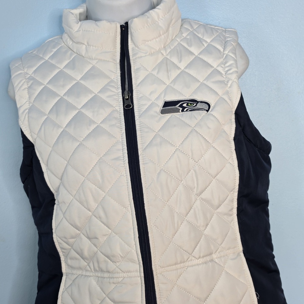 Seahawks Official NFL Team Womens M Puffer Vest Quilted White Jacket Full Zip - Picture 1 of 14